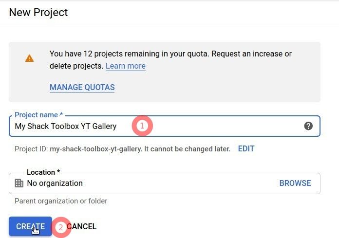enter your project name and click create