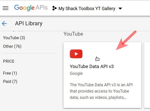 click youtube data api v3