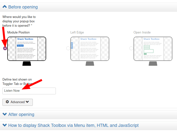 click moduel position