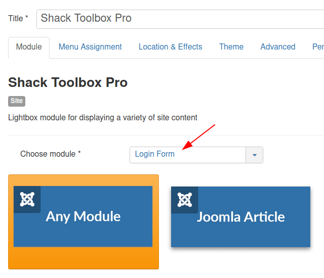 Click Any Module and select the Login FormJoomla core module