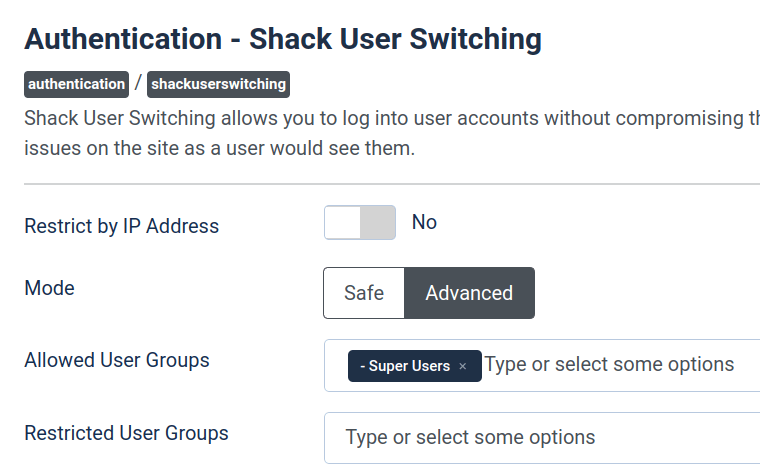 additional options of the advanced mode