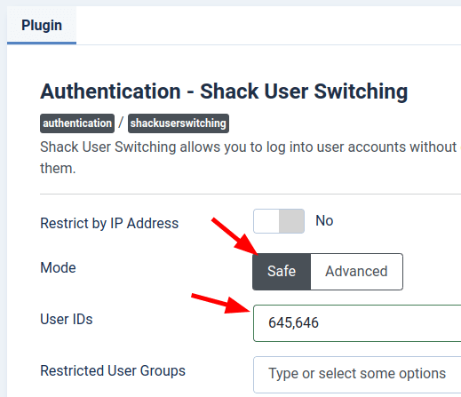 the id numbers of the selected admin users