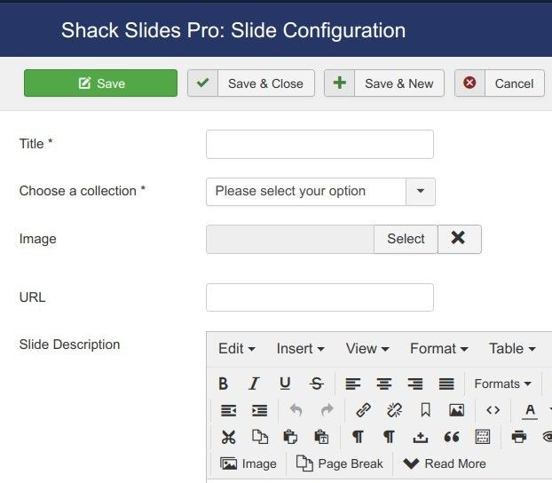 slide configuration screen