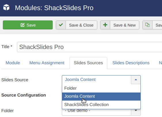 Joomla content as slides source