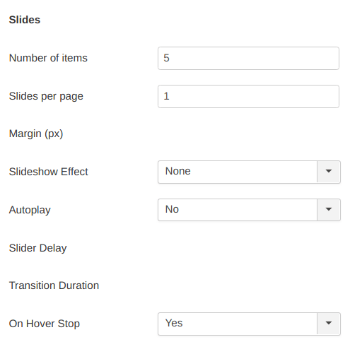 slides group of settings