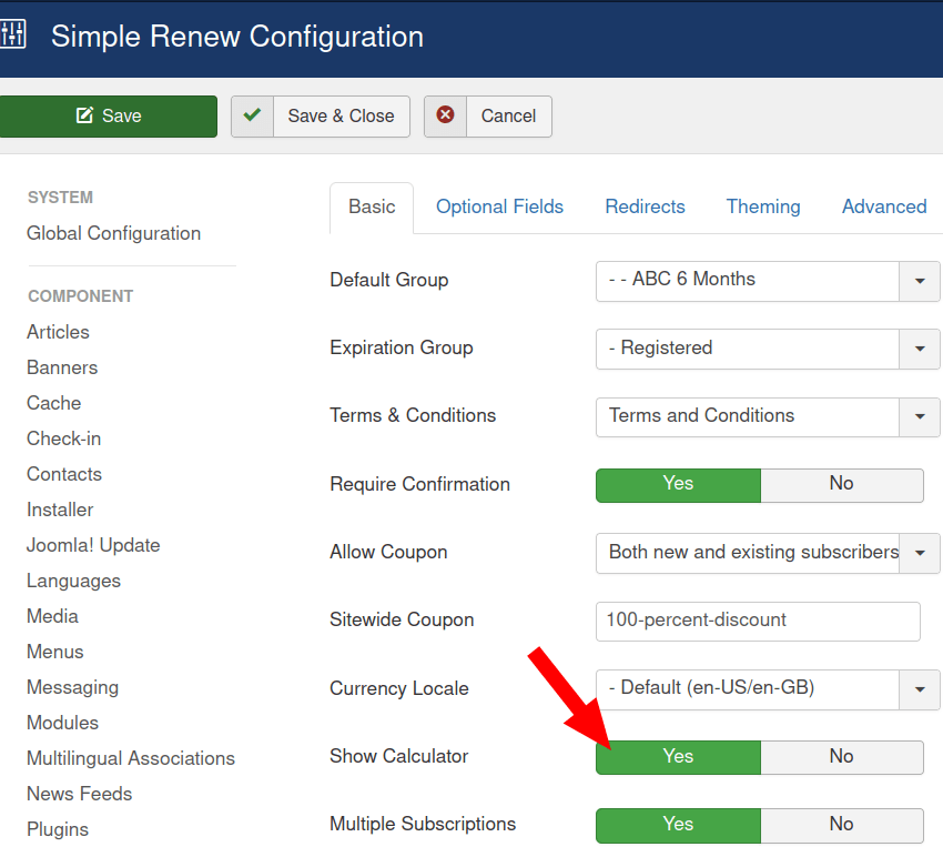 set show calculator to yes