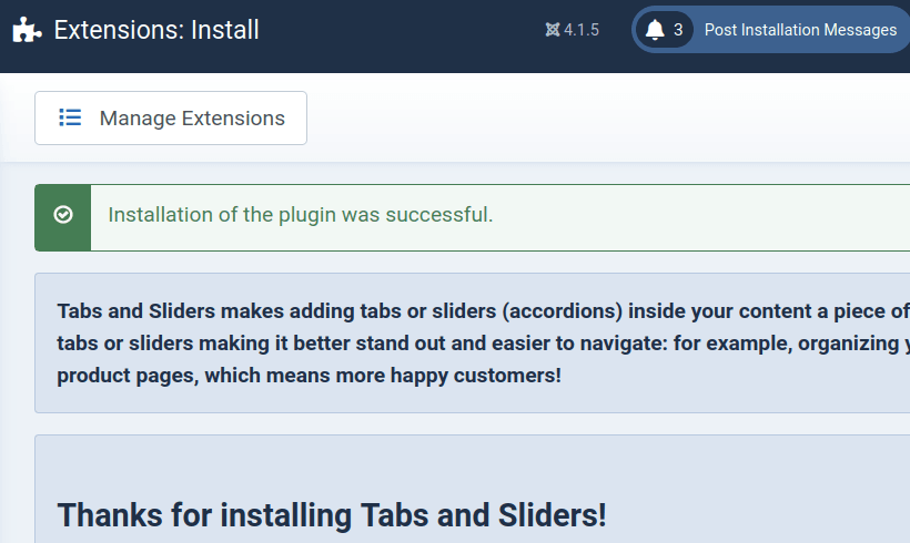 tabs and sliders successfully installed