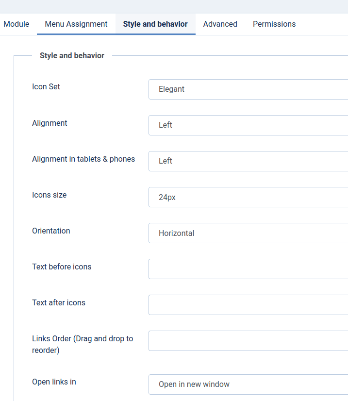 parameters of the styles and behavior tab