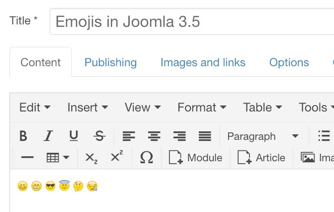 Adding emoji to Joomla articles