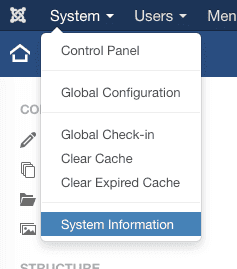 Joomla's System Information link