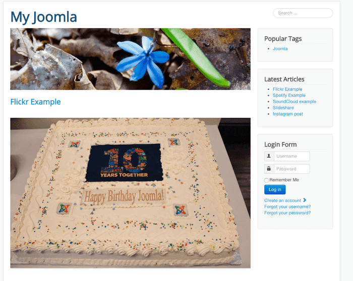 A flickr image inside a Joomla article on the visitor side of a site