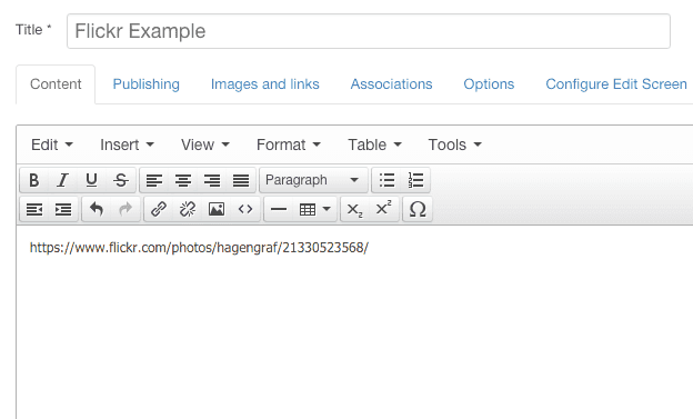 Adding a flickr URL to Joomla