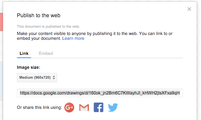 Publish to the web link for Google Drawings