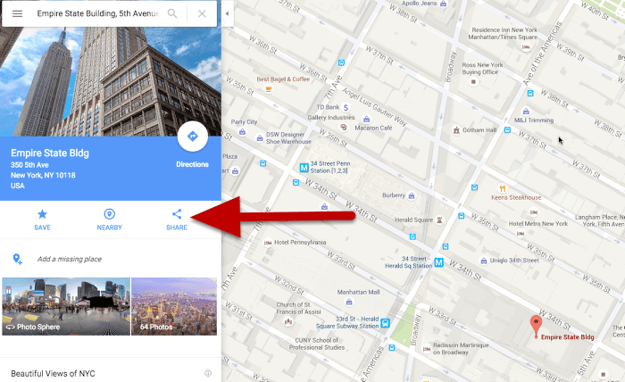 The share link for Google Maps