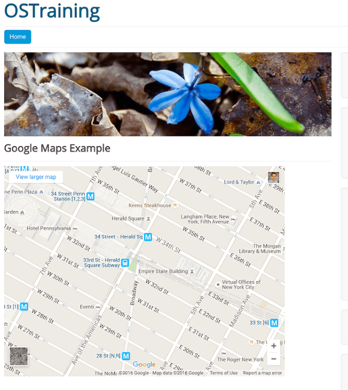 A Google Maps embed in a Joomla site