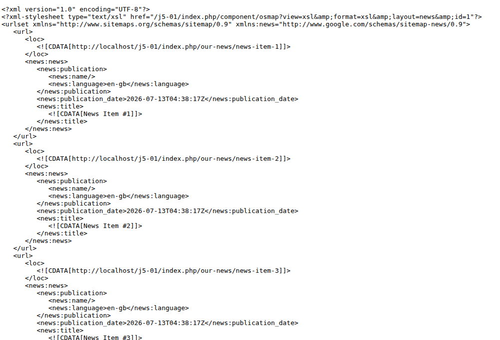 the News sitemap source code