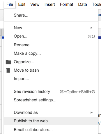 Google spreadsheet publish to web link