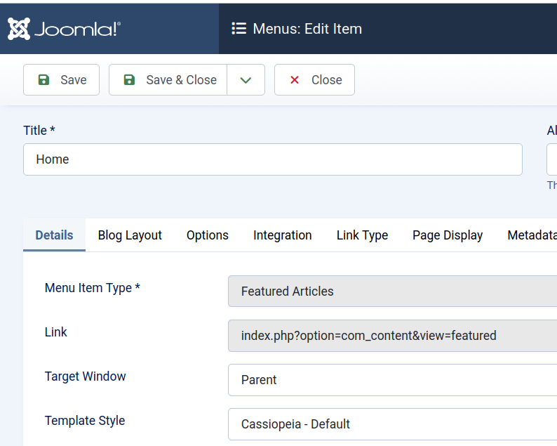 the menu item screen
