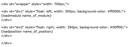 loadposition code in Joomla