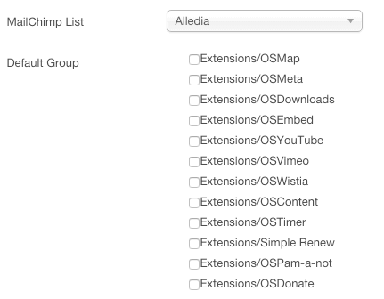 MailChimp groups in the OSDownloads admin