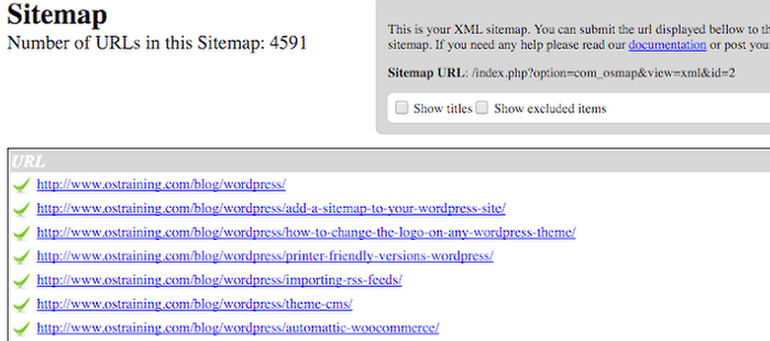 Links in a Joomla XML sitemap