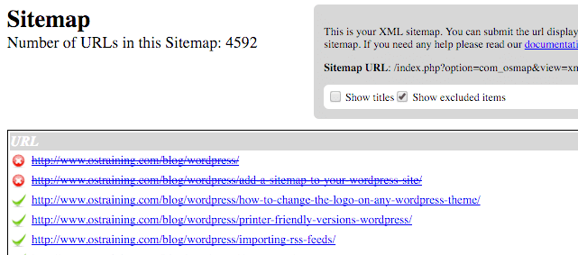 Removing links from a Joomla XML sitemap