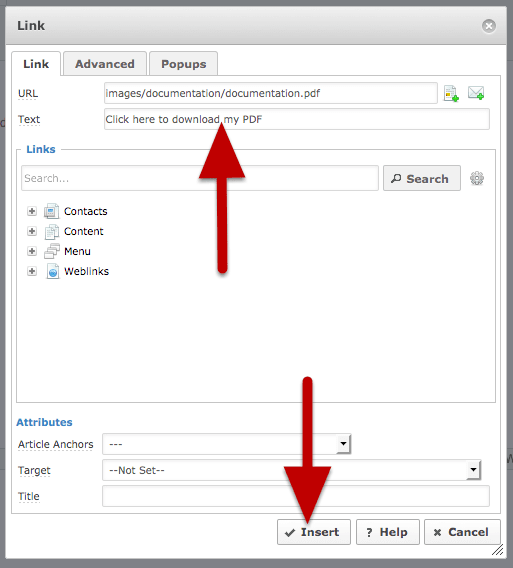 Add a Joomla PDF file to an article