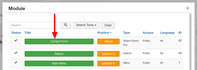 module placement for a Joomla contact form