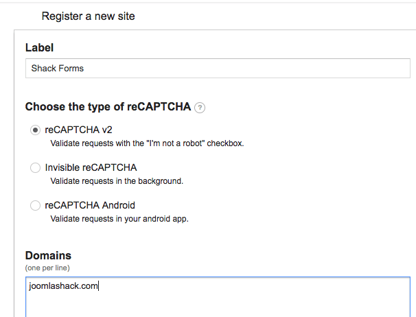 Joomla ReCaptcha register