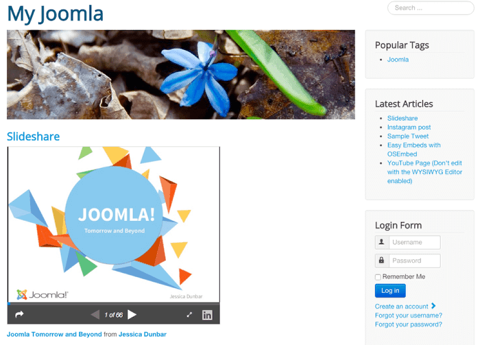 A Slideshare presentation embedded in a Joomla article