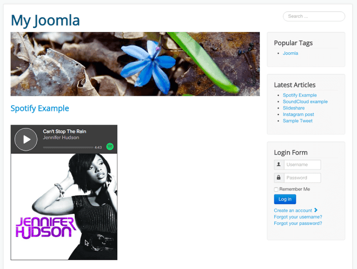 A Spotify song embed showing in Joomla