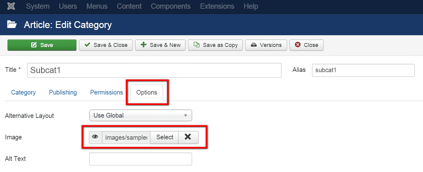 Selecting an image for each Joomla category