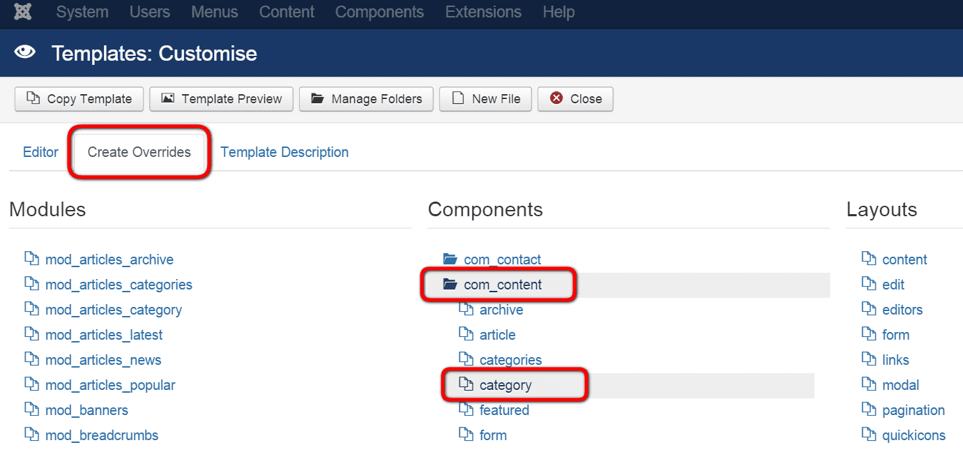 Creating a Joomla template override