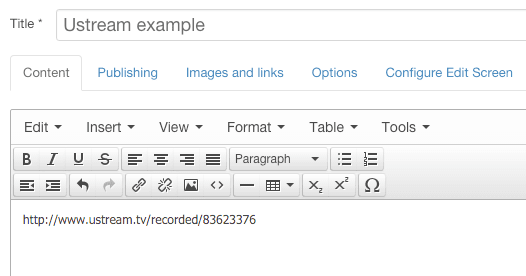 Joomla Ustream Video embed preview