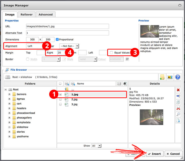 Aligning an image in JCE Editor