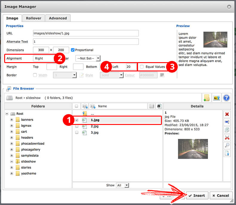 Aligning an image to the right in JCE Editor