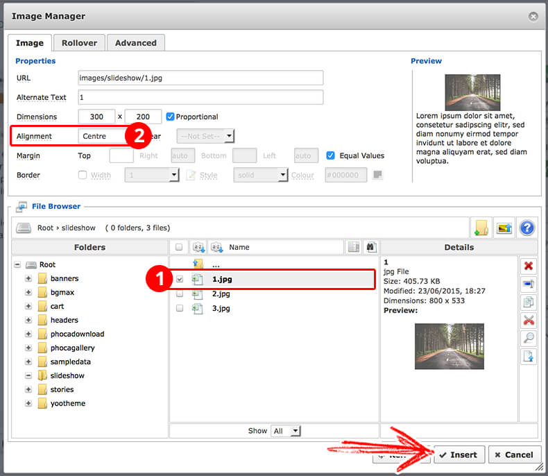 Aligning an image to the center in JCE Editor