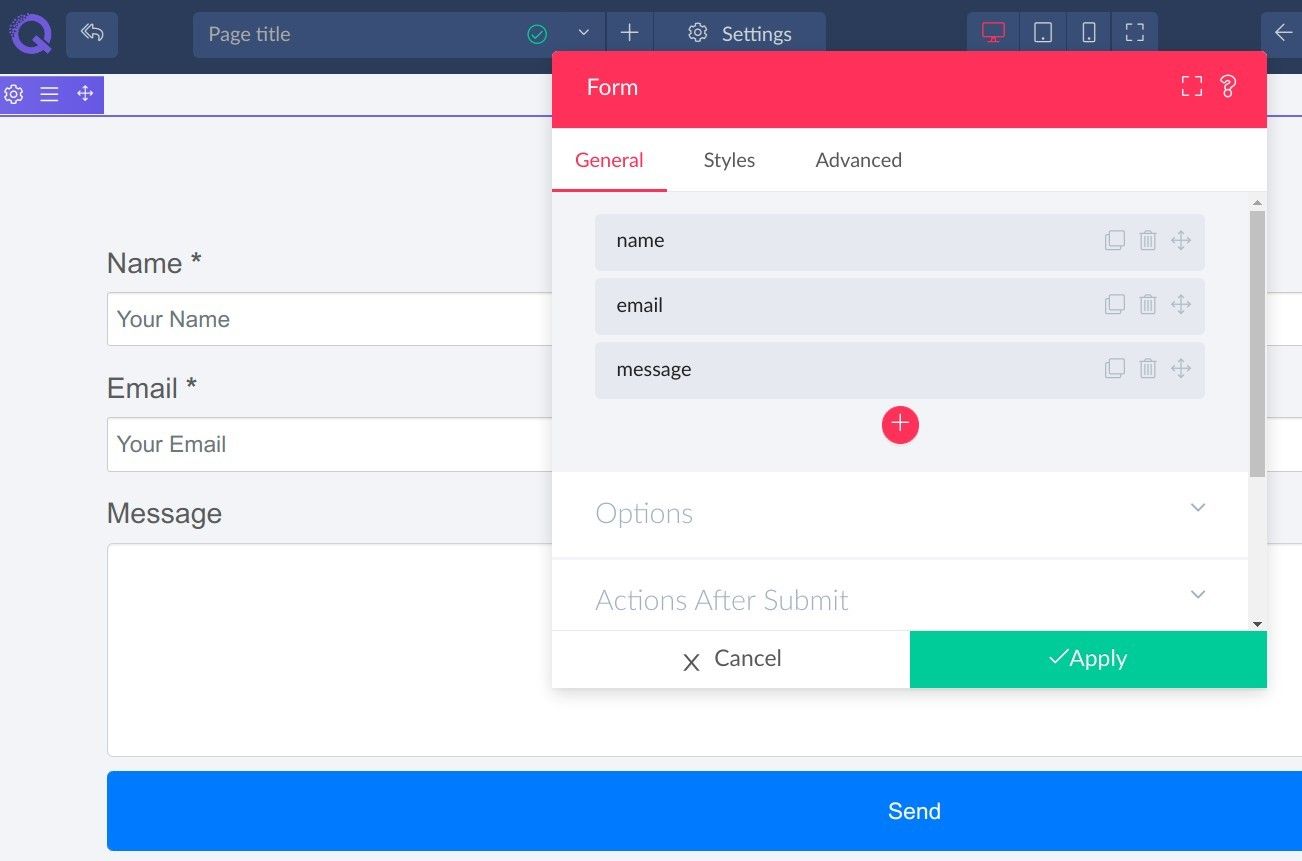 preset form with three fields