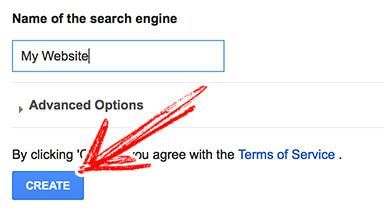 click Create while making a Google Custom Search Engine