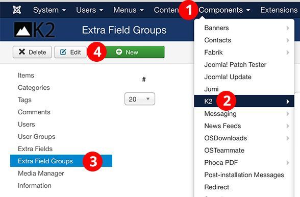 K2 extra fields joomla