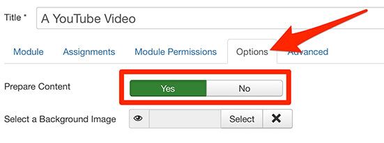 The Joomla Prepare content option