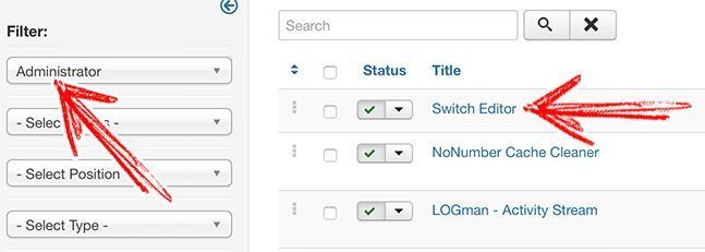 Switch Editor Joomla