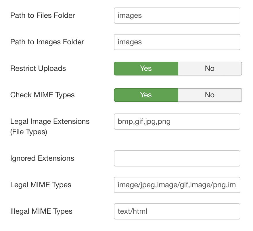 joomla media options