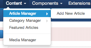 The content dropdown in Joomla