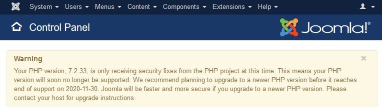 PHP Version warning