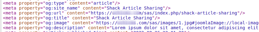 The Facebook OpenGraph tags in the HTML source code of the page