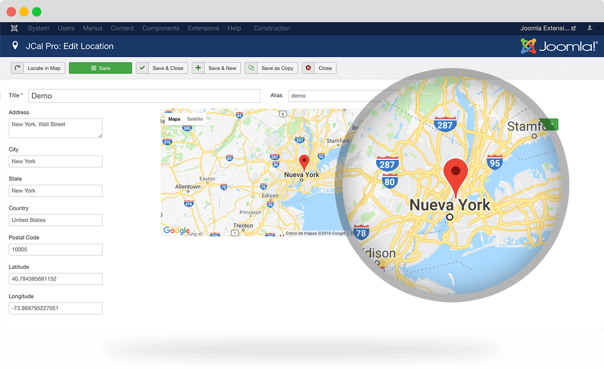 Joomla calendar events locations