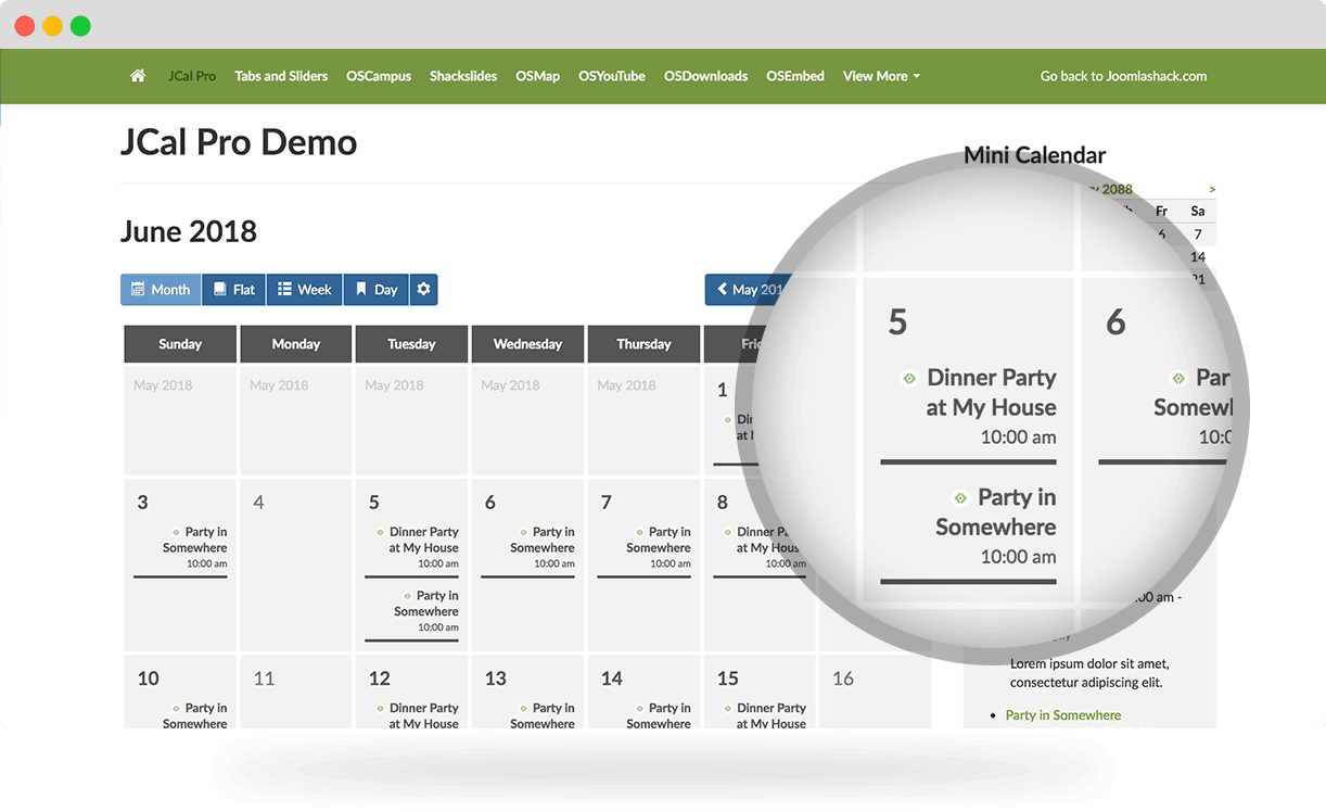 JCal Pro, the Joomla calendar