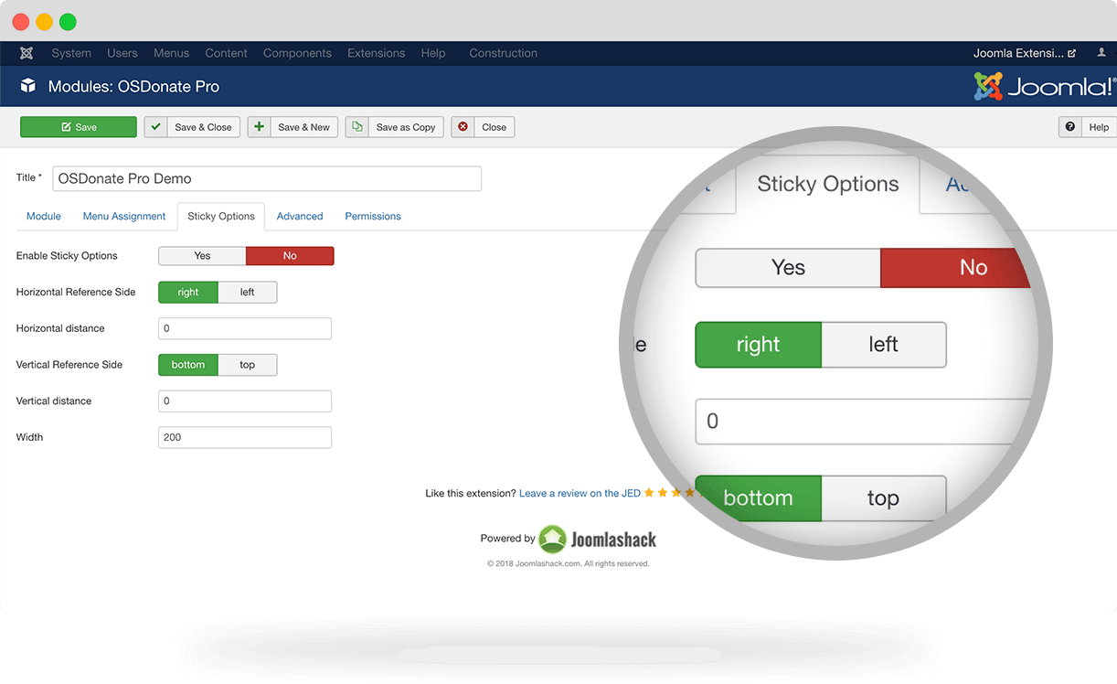 OSDonate Joomla donation sticky position