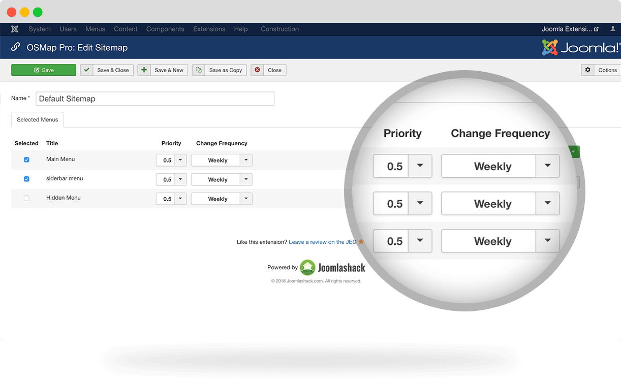 OSMap Joomla sitemap control menu items